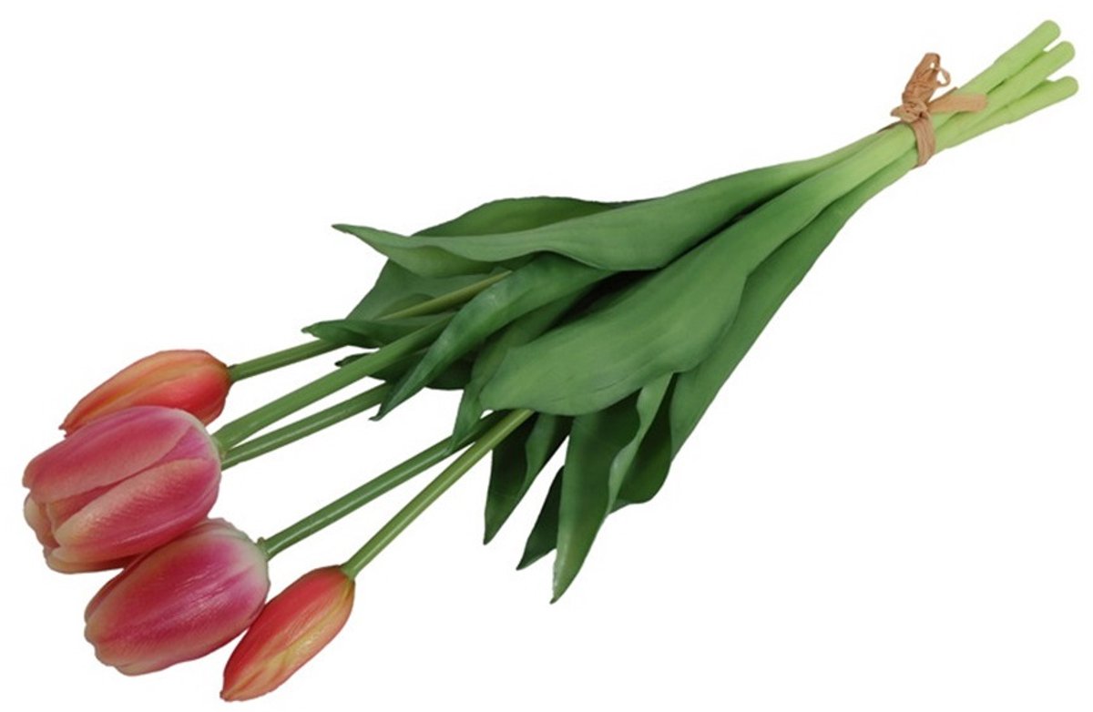 Countryfield Kunst tulpen boeket Fleur - 5x stuks - lichtrood - real touch - 41 cm - levensechte kunstbloemen