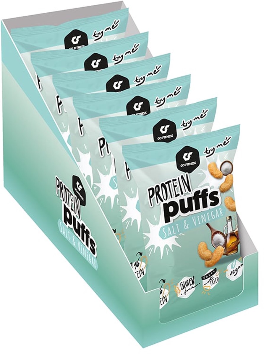 Protein Puffs - GO Fitness - eiwitrijke chips met smaak Salt & Vinegar (12x50g)