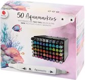 Decotime Aquamarkers 50 stuks - 50 Twinmarkers  - 50 Waterverstiften - Professionle stiften - With New Clors - Professionele Twinmarkers 50 Pieces - Kleuren op nummer - Handlettering - Kleuren - Stiften - Kleurstiften