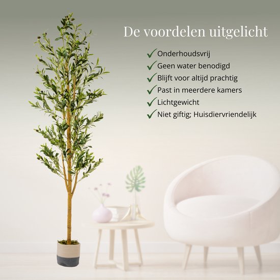 ilauke Kunstmatige olijfboom, 180 cm, grote kunstmatige olijfboom, kunstplanten als echte kunstboom in pot, plastic plant voor woonkamer, slaapkamer, binnen en buiten