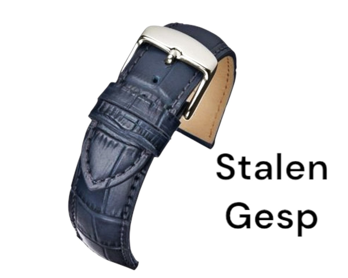Horlogeband-horlogebandje-14mm-blauw-echt leer-gevuld-croco-zacht-stalen gesp- 14 mm