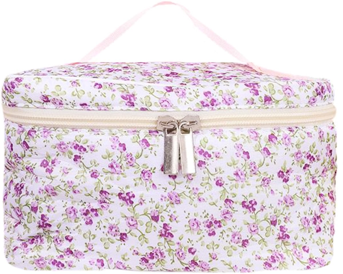 Toilettas Vintage Flowers - Paars Bloemen | 20 x 12 x 12 cm | Polyester | Fashion Favorite