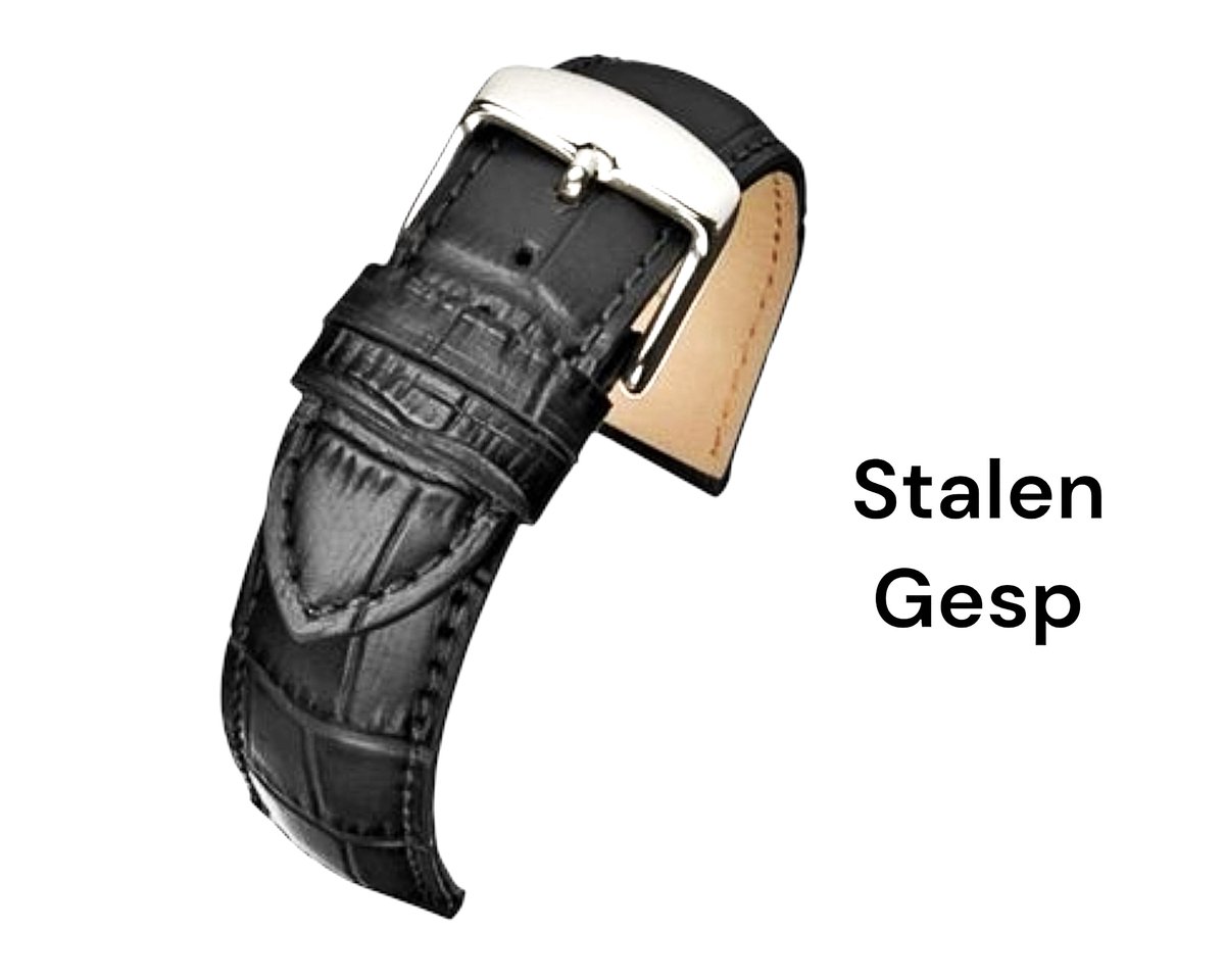 Horlogeband-horlogebandje-12mm-echt leer-zwart-gevuld-croco-zacht-stalen gesp-leer-12 mm