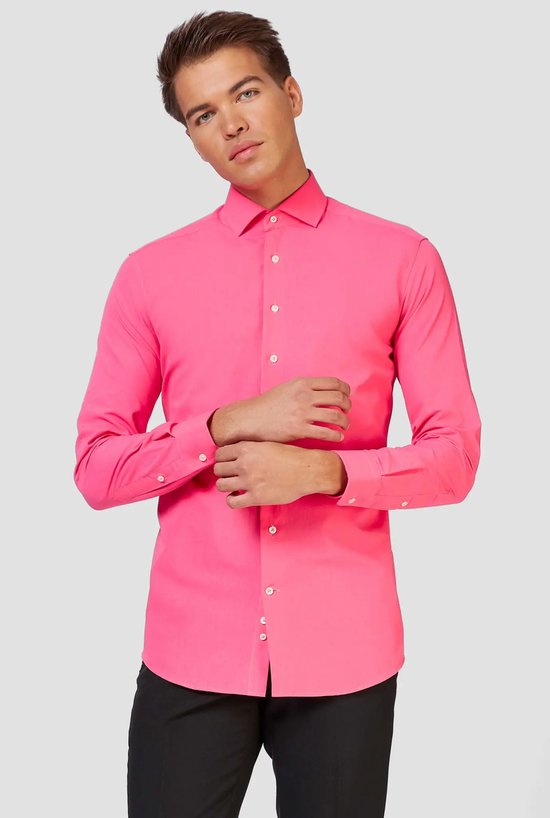 OppoSuits Mr. Pink Shirt - Heren Overhemd - Carnavalskleding - Casual Effen Gekleurd - Roze - Maat EU 39/40