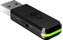 Zwarte USB-dongle voor de Turtle Beach gaming headset, met groen oplichtende indicator.