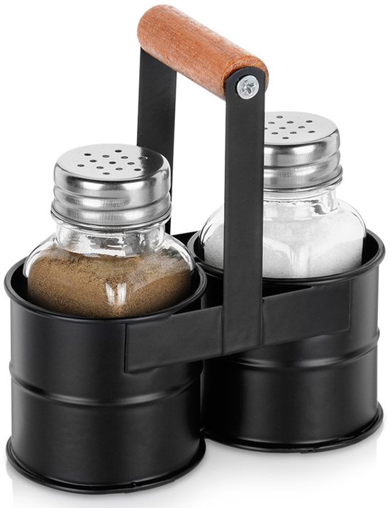 Salière et poivrière avec support 3 pièces - Agitateur - Set - Salière - Poivrière - Set poivrière et salière - Pots d'herbes aromatiques