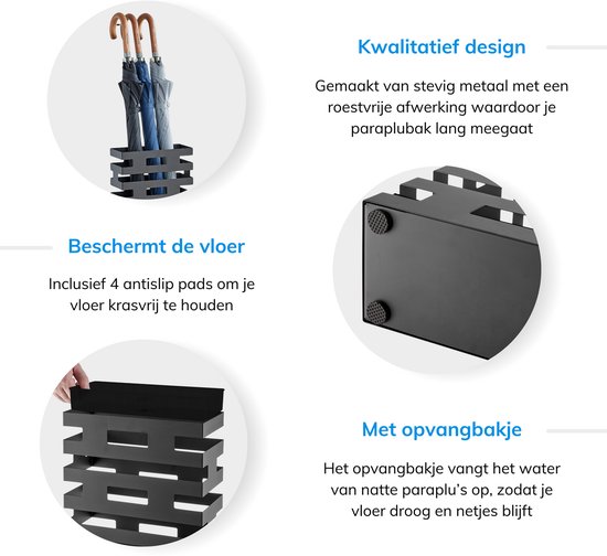 ACAZA Paraplubak - Design Paraplubak in Metaal - Rechthoekige Houder voor Paraplus - Mat Zwart