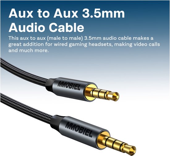 MMOBIEL Câble Audio Aux auxiliaire 3,5 mm Male vers Male - Prises TRRS 4 broches - Câble d'extension Aux vers Aux - Fonction Audio et microphone - Convient pour casque, ordinateur portable, téléphone, haut-parleur, etc. - 1 M