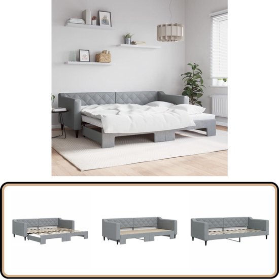 vidaXL Canapé-lit avec lit gigogne - 90x200 cm - Grijs Canapé-lit - Canapé-lit - Lit Kanapé - Lit 2 personnes - Grijs Meubilair