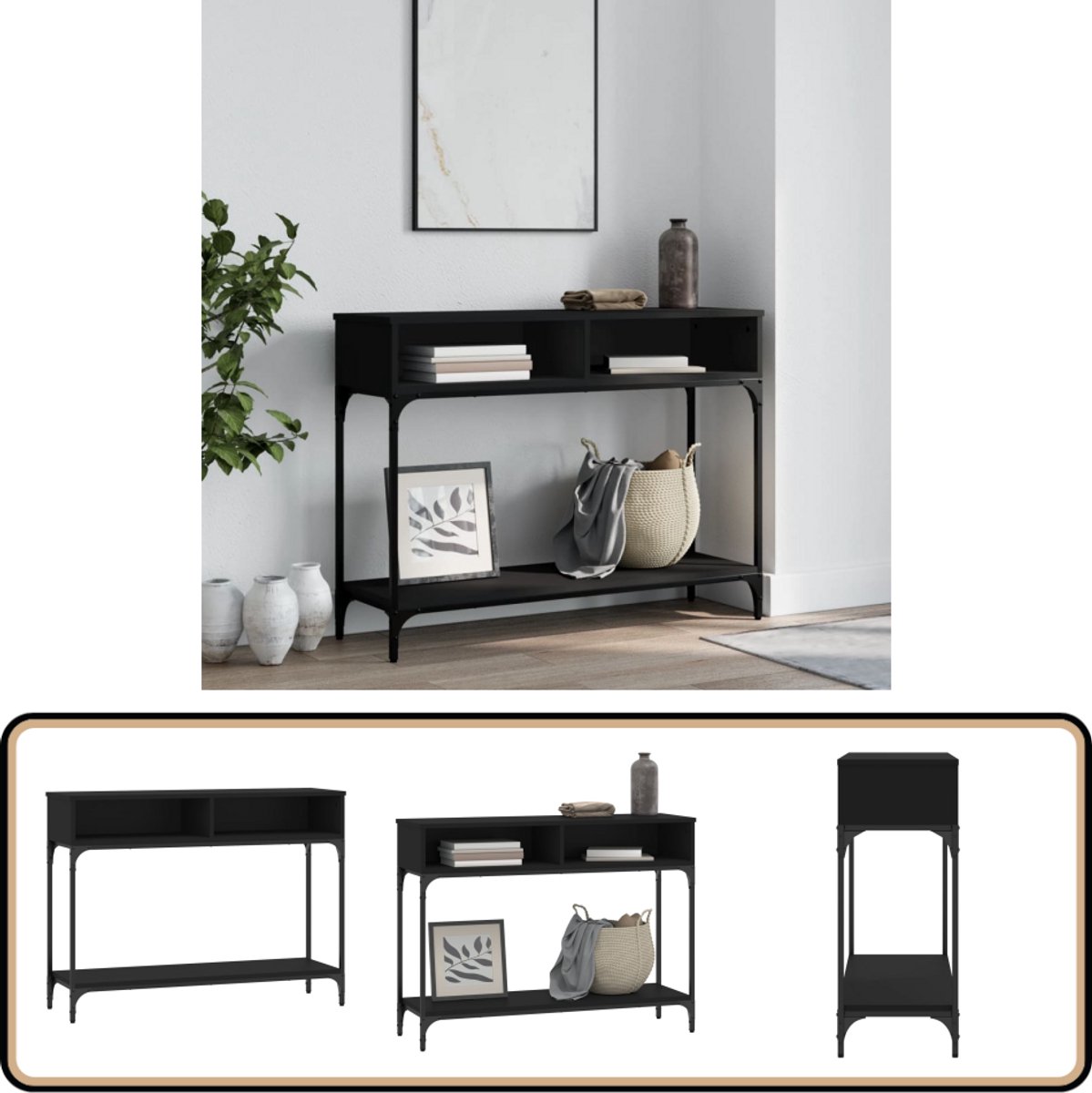 vidaXL Wandtafel - 100x30,5x75 - cm - bewerkt - hout - zwart