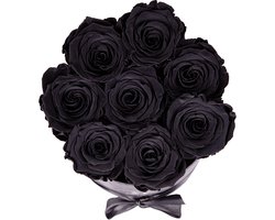 Flowerbox longlife Gigi zwart - Rosuz - Condoleance Rouwboeket met Zwarte Roos - Bloemen als Blijvende Herinnering - Luxe Rouwcadeau voor Man met Lint en Gratis Giftbox