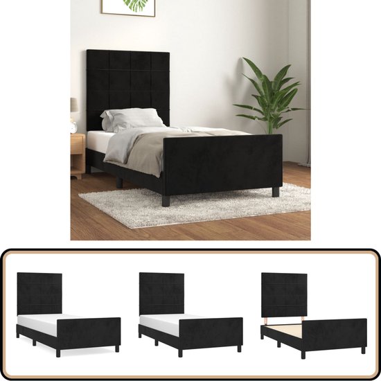 Bedframe met hoofdeinde Zwart Eiken 100 x 200 cm Bewerkt hout Bedframe met hoofdeinde Zwart Eiken 100 x 200 cm Bewerkt hout