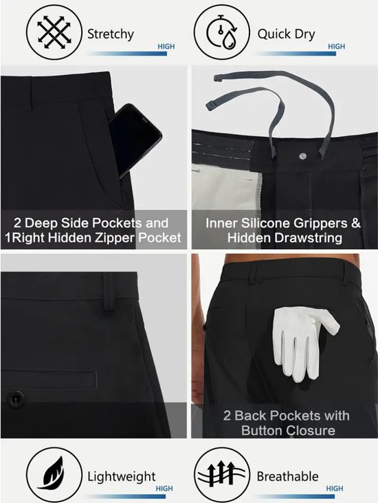 Nivard Golfbroek Heren - Golfkleding - Golfen - Golf Accessoires - Nette Pantalon - Zwart XL - Maat 52 van Nivard — afbeelding 2