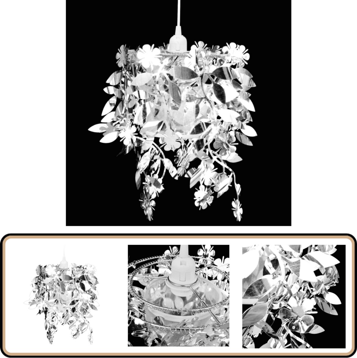 Kroonluchter met pailletten - Zilver - 21,5x30 cm Hanglamp - Kroonluchter - Paillettenlamp - Zilveren Lamp - Decoratieve Lamp