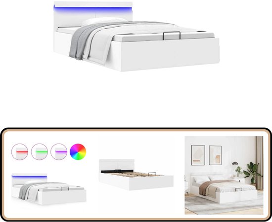 vidaXL Cadre de lit 120x200 cm avec LED et espace de rangement Chambres - Cadre de lit - Cuir artificiel - Lit double - Sommier tapissier - Siècle des Lumières LED - Espace de rangement