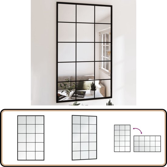 vidaXL Wandspiegel 80x60 cm metaal zwart, wandspiegel, spiegels, hangspiegel, muurspiegel, decoratieve spiegel, hangende spiegel, wandspiegels