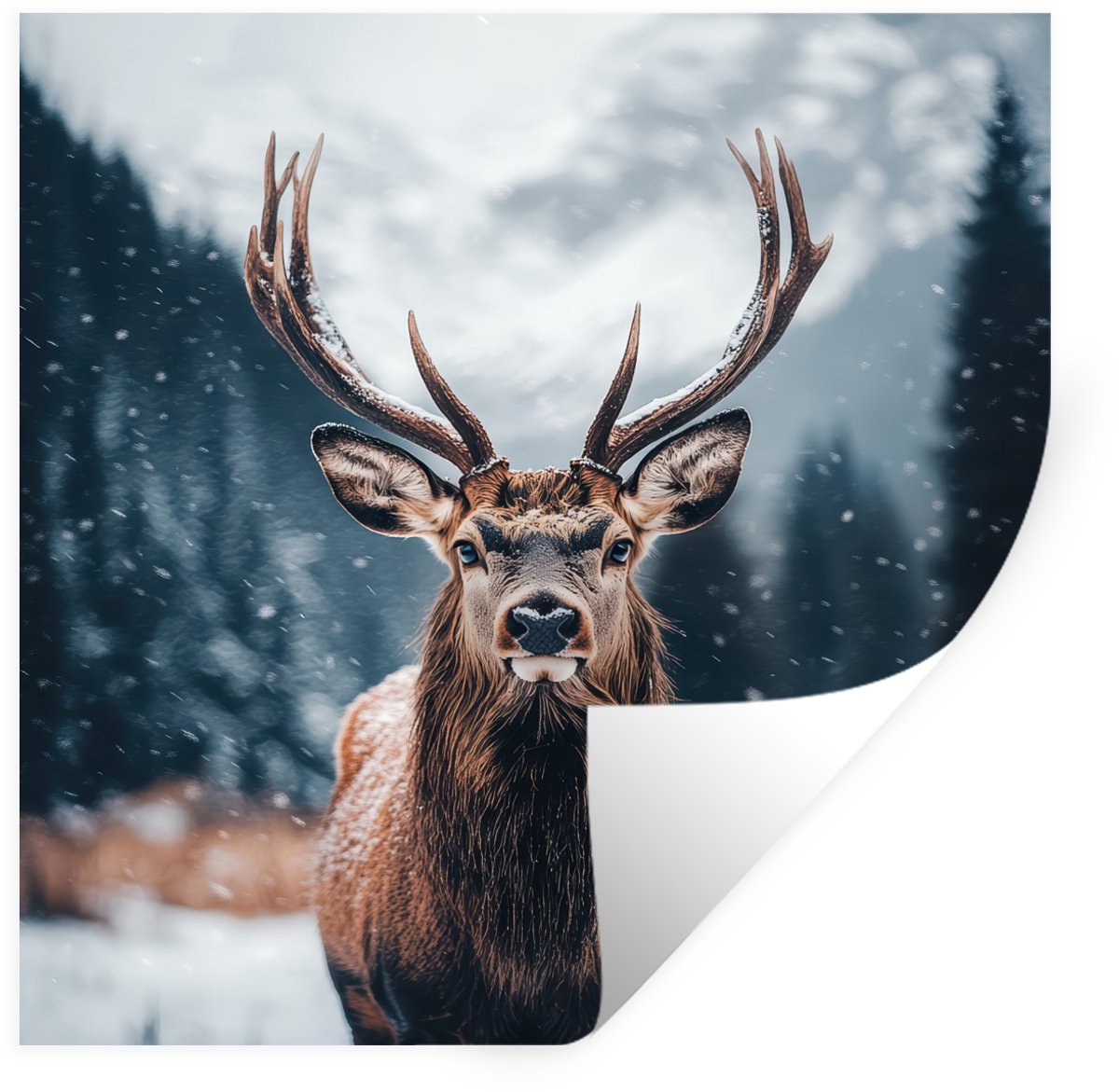 Muurstickers - Sticker Folie - Hert - Dieren - Landschap - Winter - Sneeuw - 50x50 cm - Pl