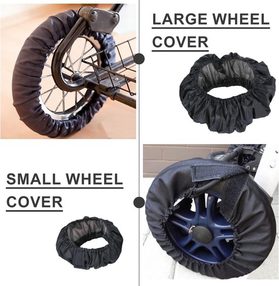 4 stuks Wielhoezen voor baby's - wielhoezen voor kinderwagen - wielhoezen voor rolstoelen - waterdichte en vuilafstotende wielhoezen - stofdichte accessoires - Zwart - 16-18cm Groot+12-14cm Klein van VelesTime — afbeelding 4