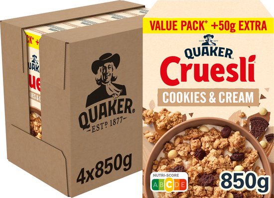 Quaker Cruesli Cookies & Cream - Ontbijtgranen - 4 x 850 gram