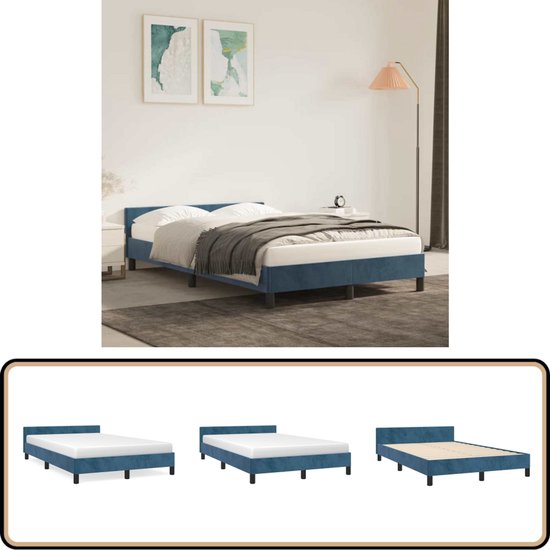 Cadre de lit vidaXL 120 x 200 cm - Velours bleu foncé Cadre de lit bleu foncé - Cadre de lit en velours - Cadre de lit double - Cadre de lit à sommier tapissier - Cadre de lit avec tête de lit