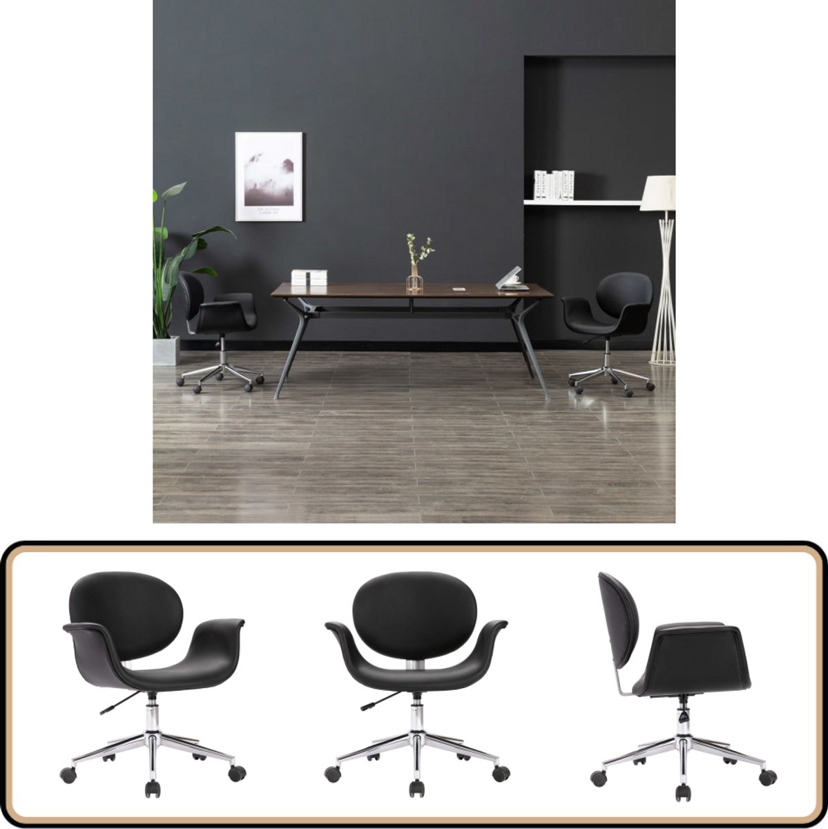 VidaXL Kantoorstoel Draaibaar Kunstleer Zwart Kantoorstoel Bureaustool Draaibare Stoel Ergonomische Stoel Zwarte Stoel