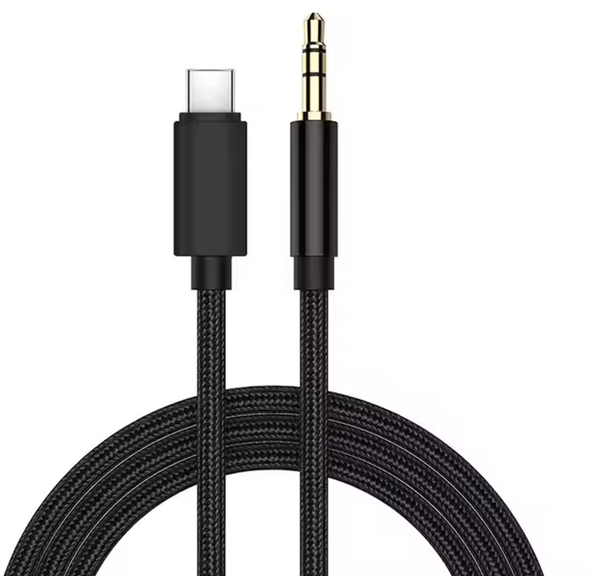 USB C naar AUX - AUX naar USB C - Geschikt voor alle telefoons - USB C naar 3.5mm Jack Audio - Muziek Kabel - Gevlochten - Zwart