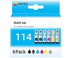 INKFIND 114 inkt geschikt voor Epson114 Epson 114 EcoTank 6-kleuren multipack voor Epson EcoTank ET-8500 Epson EcoTank ET-8550