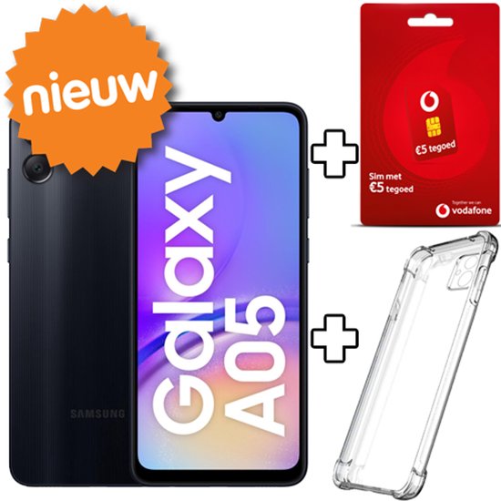 Samsung Galaxy A05 128GB + Vodafone SIM 5 EURO + Gratis Doorzichtig Hoesje – Compleet Startpakket!