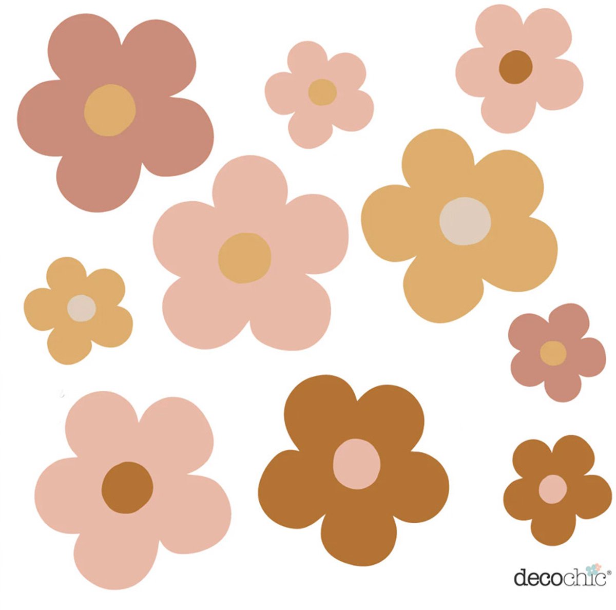 Decochic® - Muurstickers bloemetjes - retro - babykamer - madeliefjes - kinderkamer - muurdecoratie