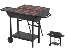 KitchenBrothers 2-in-1 Houtskool BBQ XL - Verstelbare luchtroosters - Dubbele BBQ - Zijtafels - Grillrooster BBQ - Zwart