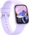 Paarse smartwatch met een blauwe walvis en maan op het scherm. Tijd 09:26, datum FRI 02.10.