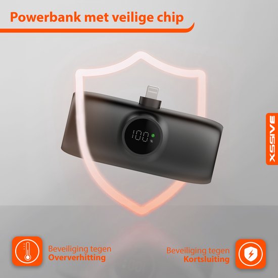 Mini Powerbank 5000 mAh - Compatible avec iPhone 14 Pro Max / iPad avec port Lightning - Chargeur rapide USB C 20 W intégré pour iPhone 16 Pro Max - Chargeur Fast 20 W - Compact et léger - Zwart