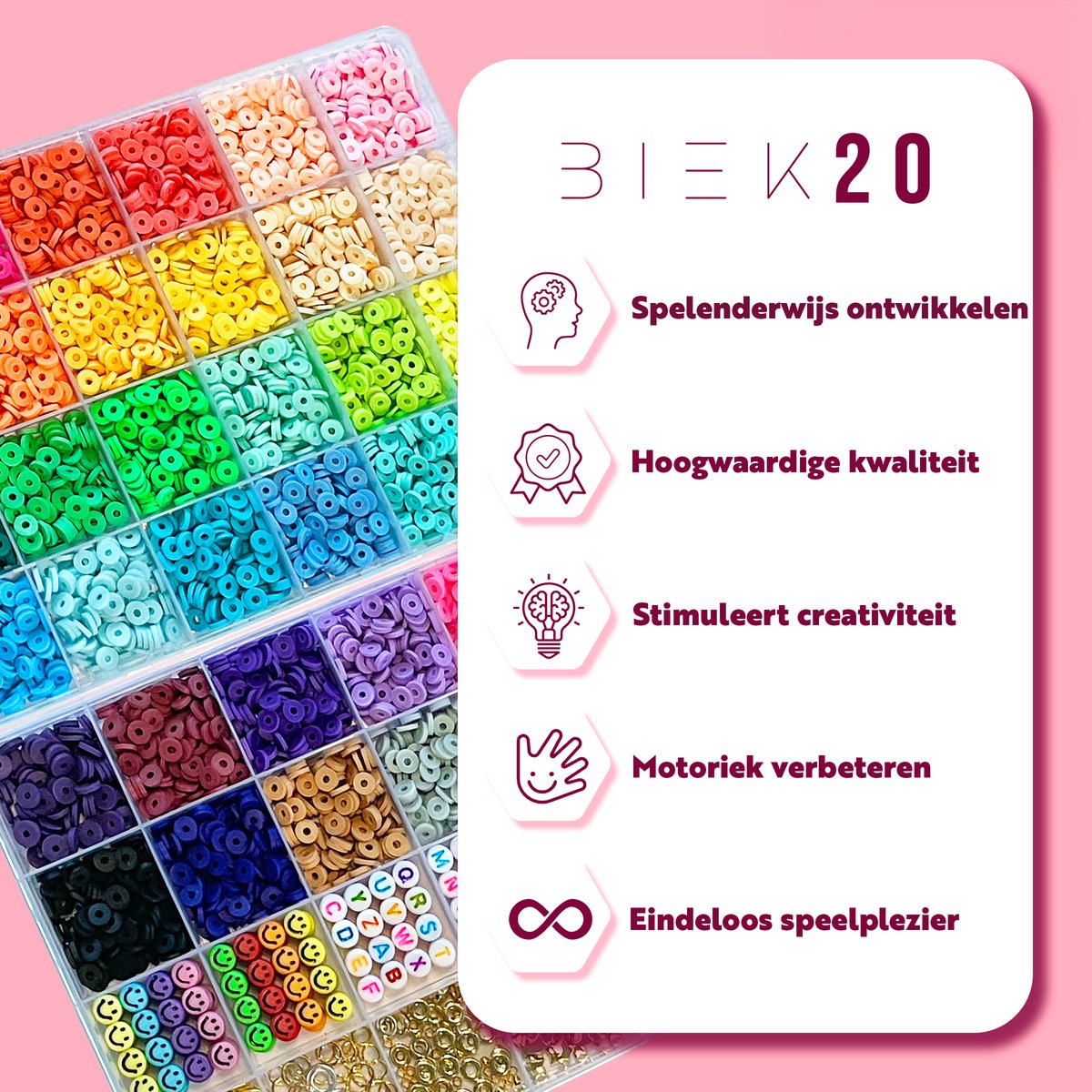 Kralenset incl. E-Book - Luxe Polymeer Kralen Set - 36 kleuren - Katsuki Kralen - Incl. Rijgnaalden en Draad - Smiley Kralen - Bedels - Letterkralen - DIY Sieraden Maken - Armbandjes Maken - Kralendoos - Platte Kralen — afbeelding 9