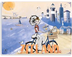 Set van 2 placemats – Delftsblauw – Zeeland souvenir – Zeeuws meisje strand – 32 x 42 cm