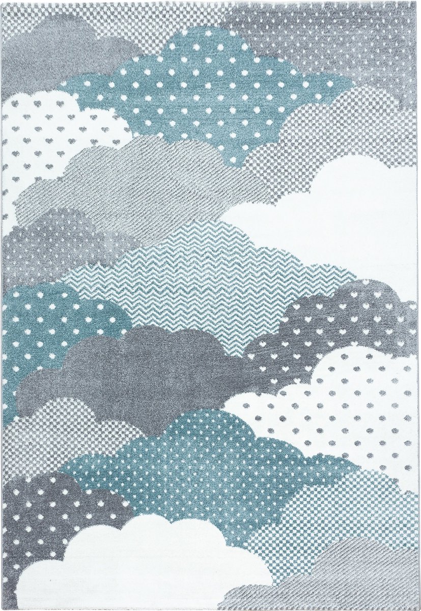 Kindervloerkleed | Tapijt | Bambi | Wolken | Blauw | 80x150 cm