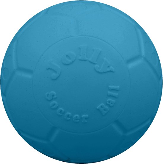 Lichtblauwe Jolly Soccer Ball met reliëftekst 'Jolly Soccer Ball'.