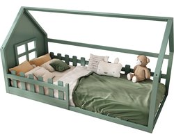 Merax kinderbed 90x200 cm – groen flatform bed met huisstijl en stevige constructie