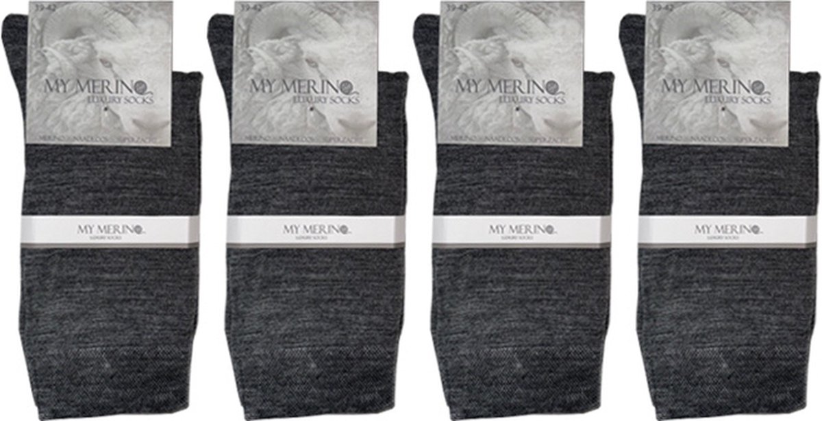 4 Paar Merino Sokken - Merino Wollen Sokken - Maat 43-45 - Naadloos - Antraciet - Merino Wol - Dames en Heren - Merino Wollen Kousen - Zacht