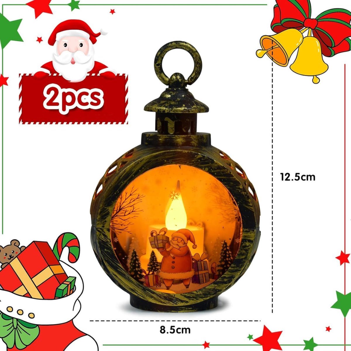 Kerstlantaarns met LED-licht voor Kerstmis en decoratie - windlicht zwart 85 x 12 cm . – foto 3