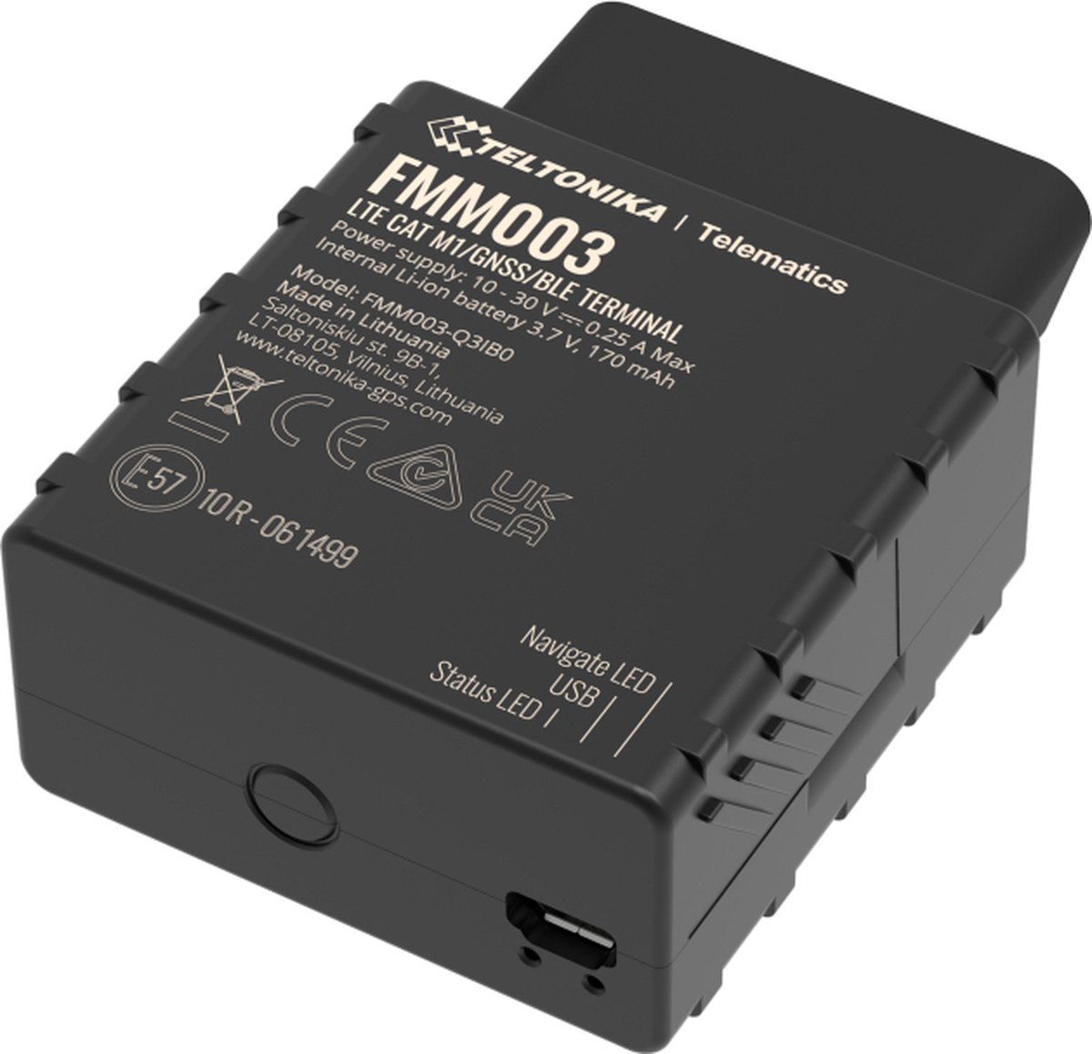 Teltonika FMM003 - 4G LTE Cat M1 tracker met OBD OEM gegevensuitlezing voor wereldwijde dekking.