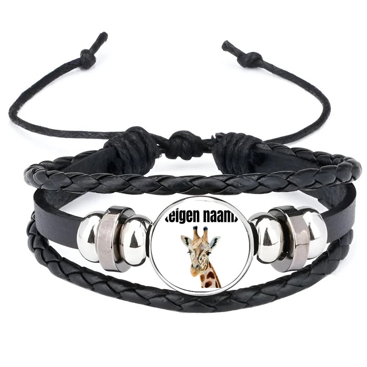 Akyol - giraffe met eigen naam armband zwart - Giraffe - giraffe liefhebbers - dieren liefhebber - leuk cadeau voor iemand die houdt van giraffen - cadeau - kado