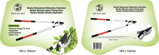 Recalma Takkenschaar - Telescopisch Uitschuifbaar 50–82 cm - Handmatige Snoeischaar - Ø44 mm Knipdiameter - Takken Schaar met Papegaaienbek - Lichtgewicht Snoeigereedschap van Merkloos	 — afbeelding 5