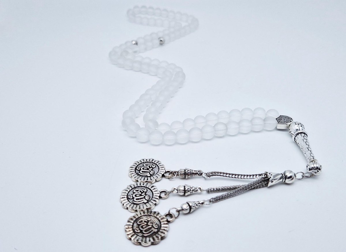 Handgemaakte tesbih "Tasbih" natuursteen "Selenite" - Aantal kralen 99 - Diameter kralen 8MM - met metaal tassel "Allah" - Een mooi cadeau-idee