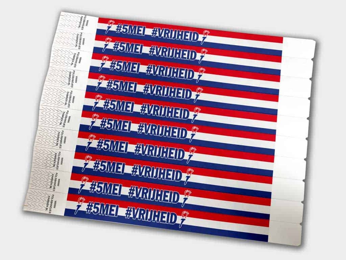 Tyvek Polsbandjes | 5 mei Bevrijdingsdag Thema | 250 Stuks