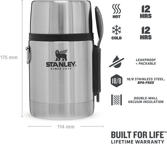 Bouteille thermos en pot alimentaire tout-en-un Stanley The en acier inoxydable avec cuillère - 530 ml - Acier inoxydable
