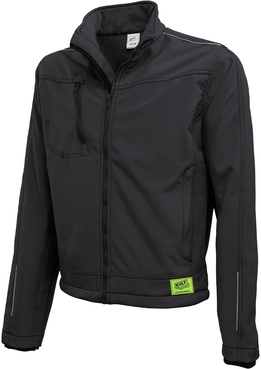 TMG KULT WORKER SOFTSHELL Softshell Werkjas HEREN Veiligheidsjas Zwart - Winddicht - 3M Reflecterend - Ademend