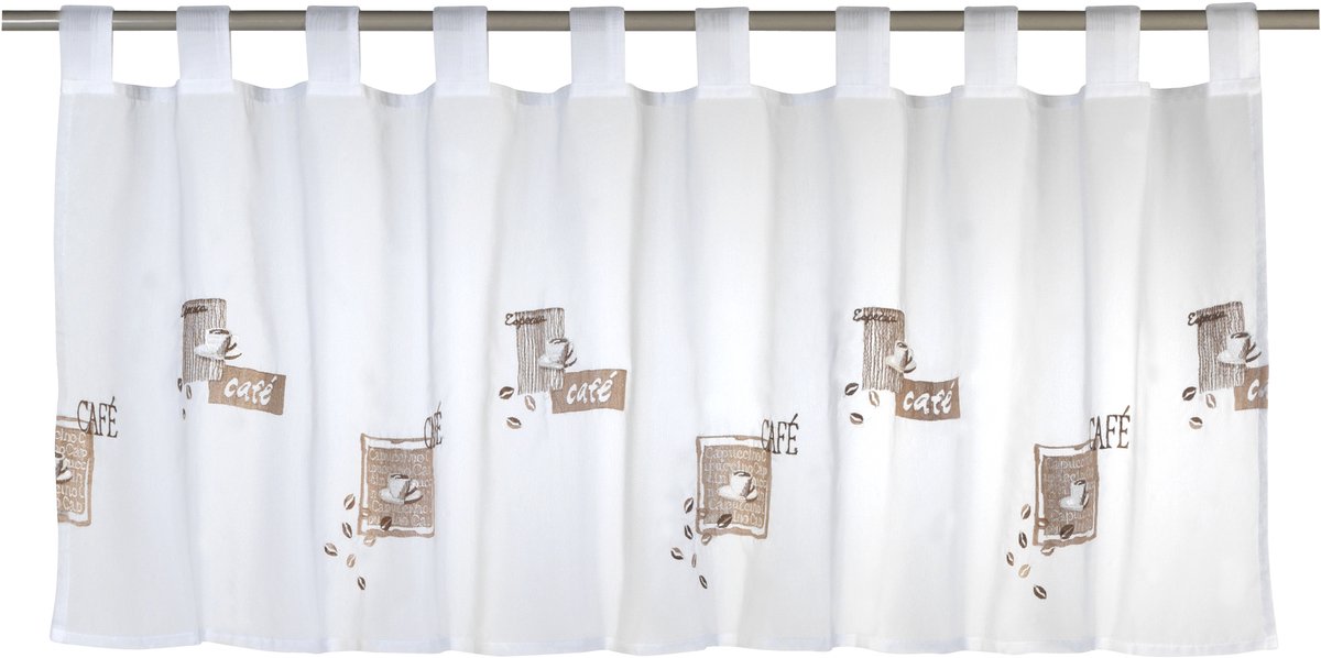 Elbersdrucke Bistro Gordijn 48x140 cm wit-bruin transparant