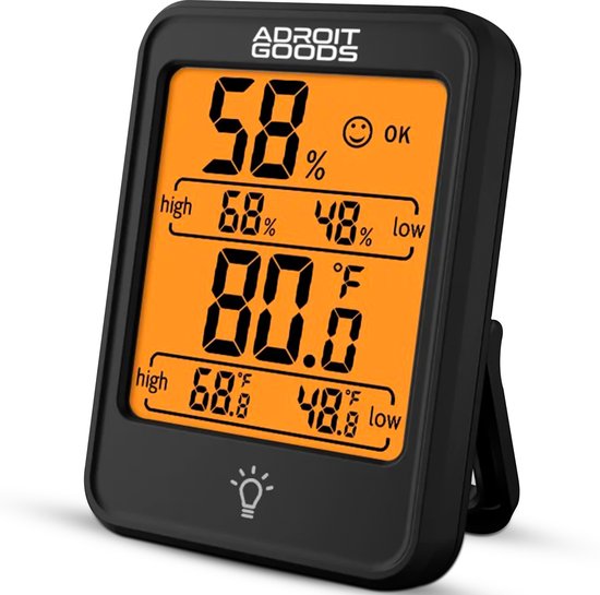 AdroitGoods - Digitale Hygrometer Indoor Thermometer - Zwart - Temperatuur Vochtigheid Meter