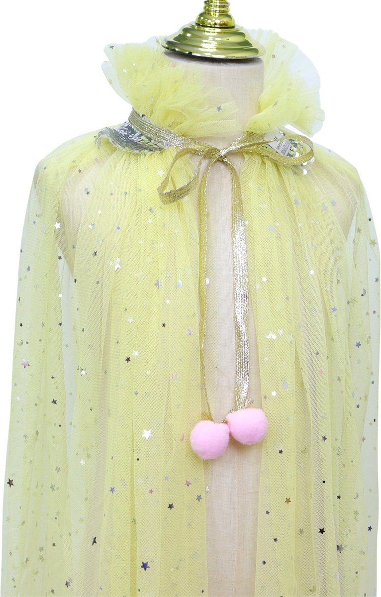 Joya Kids® Verkleedcape met Accessoires Licht Geel | Prinsessencape | Cape Set | Unicorn | Meisje Verkleedset | Carnvalskleding Meisjes | Met Kroon, Staf, Handschoenen en Sieradenset — afbeelding 4