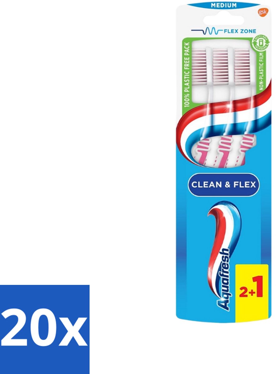 Aquafresh Tandenborstel Clean & Flex Medium 3 stuks per verpakking - Bulkverpakking - 20 stuks